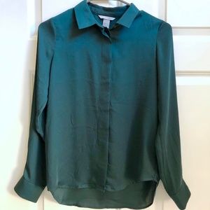 Flowy Hunter Green Button-down Blouse